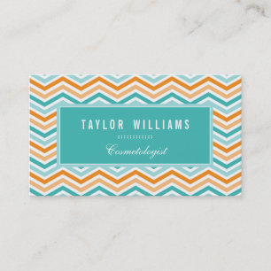 Carte De Visite Elégant, Aqua Turquoise & Orange Chevron