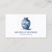 Carte De Visite Elégant Aquarelle bleu Ginger Jar Design d'intérie (Devant)