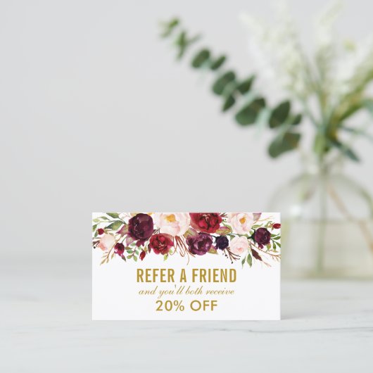 Carte De Visite Elégant Aquarelle Bourgogne Floral Orientation (Debout devant)