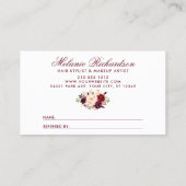 Carte De Visite Elégant Aquarelle Bourgogne Florale Orientation (Dos)