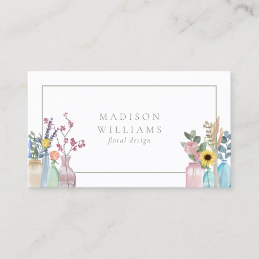 Carte De Visite Elégant aquarelle fleuriste logo QR Code (Devant)