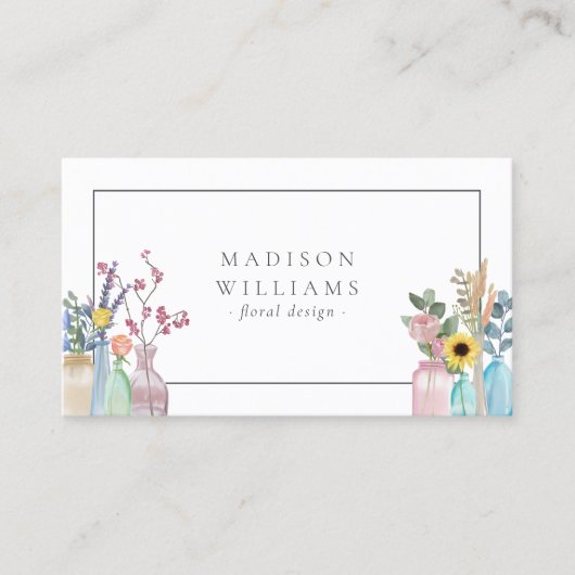 Carte De Visite Elégant aquarelle fleuriste logo QR Code (Devant)