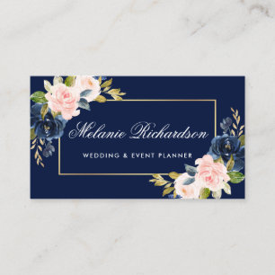 Carte De Visite Elégant Aquarelle Pink Blush Floral Gold Blue
