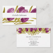 Carte De Visite Elégant Aquarelle Tulip Flowers Professionnel (Devant / Derrière)
