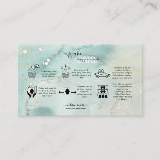 Carte De Visite Elégant Aquarelle Vert Cupcake Care Busin (Devant)