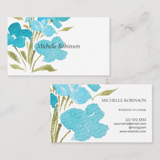 Carte De Visite Elégant Aquarelle Wildfowers Professionnel (Devant / Derrière)