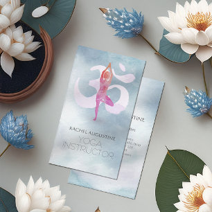 Carte De Visite Élégant Aquarelle Yoga Méditation Pose Om Symbole