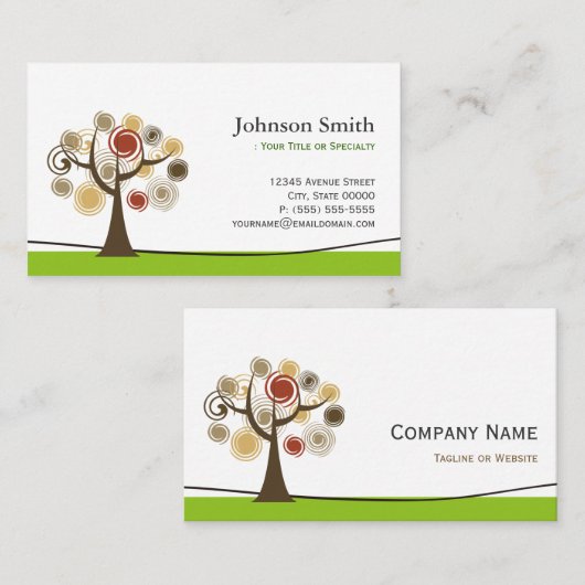 Carte De Visite Elégant Arbre de Vie - Vert pur élégant (Devant / Derrière)
