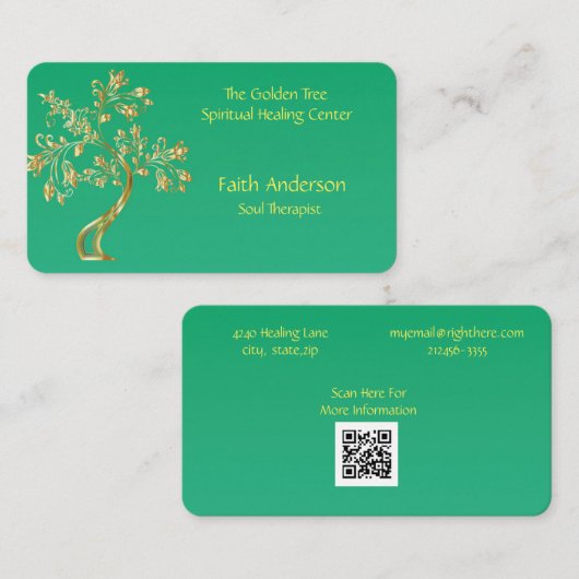 Carte De Visite Élégant Arbre d'or guérison spirituelle (Devant / Derrière)