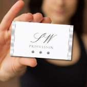 Carte De Visite Élégant Argent Blanc Sparkling Diamants Initiales