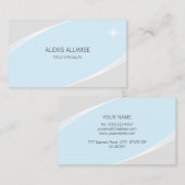 Carte De Visite Élégant argent, bleu turquoise clair et blanc (Devant / Derrière)