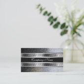 Carte De Visite Elégant Argent Chrome Métal Noir 2 (Debout devant)