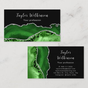 Carte De Visite Élégant argent et agate vert foncé