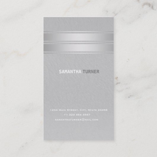 Carte De Visite Élégant Argent Faux Stripes Professionnel Personna (Dos)
