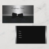 Carte De Visite Elégant Argent gris noir points de métal Bow (Devant / Derrière)