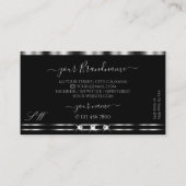Carte De Visite Élégant Argent Noir Étincelant Diamants Initiales (Dos)