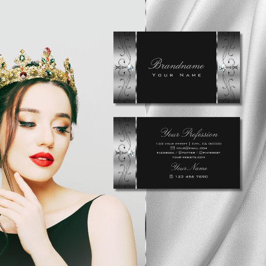 Carte De Visite Élégant Argent Noir Squigglé Bijoux Ornementaux