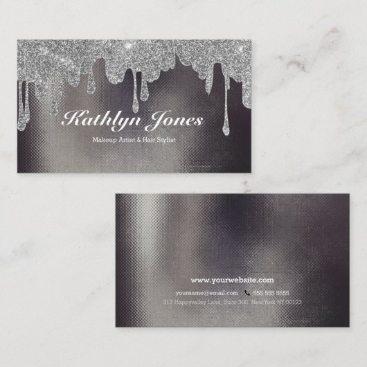 Carte De Visite Elégant Argent Or goutte maquillage beauté cheveux (Devant / Derrière)
