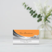 Carte De Visite Élégant Argent Orange avec Photo Sparkle Diamond (Debout devant)