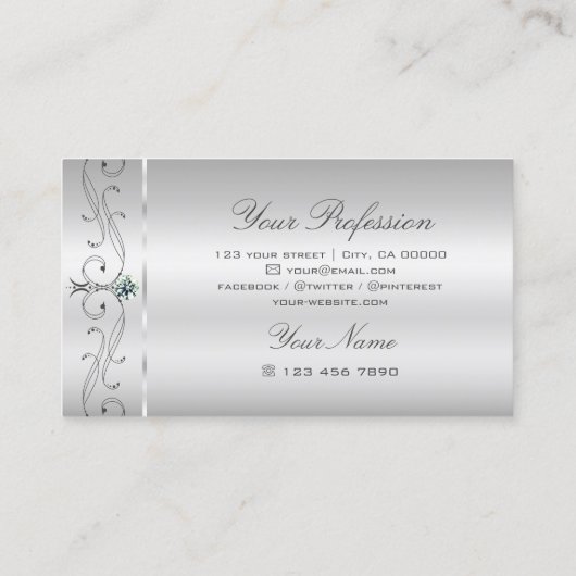 Carte De Visite Élégant Argent Ornat Squigglé Bijoux Ornemental (Dos)