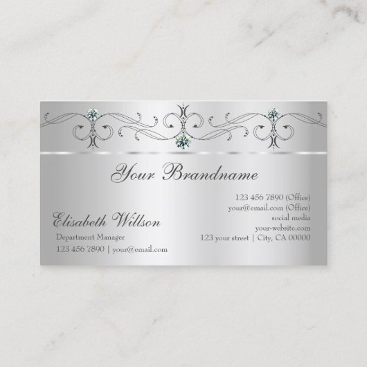 Carte De Visite Élégant Argent Orné Bijoux Squiggled avec logo (Dos)