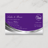 Carte De Visite Élégant Argent Royal violet avec logo et diamant (Dos)