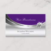 Carte De Visite Élégant Argent Royal violet avec logo et diamant (Devant)