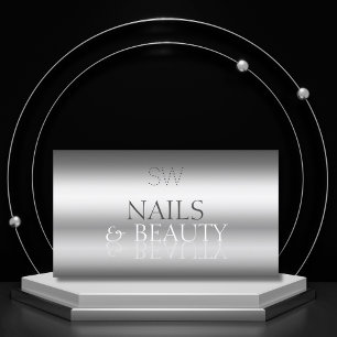 Carte De Visite Elégant Argent Stylish Police Miroir avec Monogram