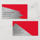 Carte De Visite Élégant Arrière - plan rouge brossé argent (Devant / Derrière)