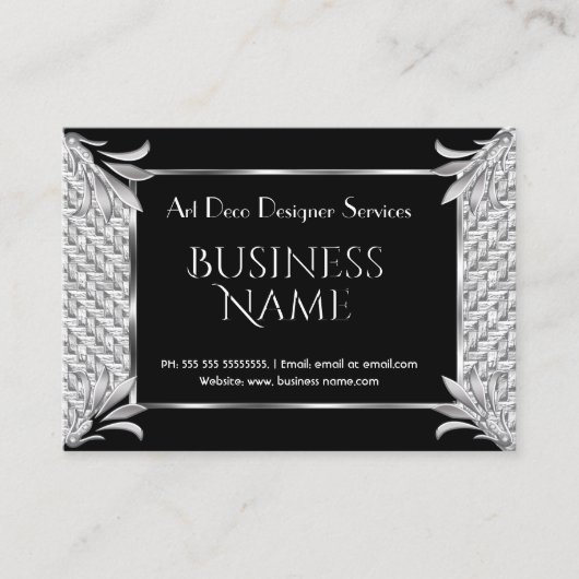 Carte De Visite Elégant Art Déco Art Déco noir en rotin argenté (Devant)
