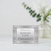 Carte De Visite Elégant Art Déco Moderne Faux Argent Metal Chrome (Debout devant)