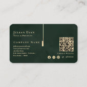 Carte De Visite Elegant Artistic Monogram Dark Emerald Green Gold (Dos)