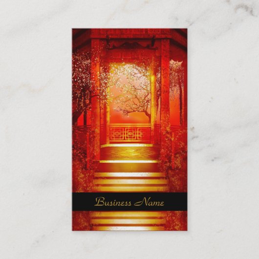 Carte de visite Elegant Asiatique Scène Or Rouge (Devant)