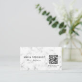 Carte De Visite Élégant avec intégration de marbre blanc et code Q (Debout devant)