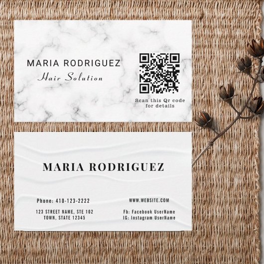 Carte De Visite Élégant avec intégration de marbre blanc et code Q