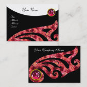 Carte De Visite ÉLÉGANT AVION 2 MONOGRAM, ROUGE RUBY, rose fuchsia (Devant / Derrière)