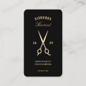 Carte De Visite Elégant Barbershop Black Gold Barber Ciseaux (Devant)
