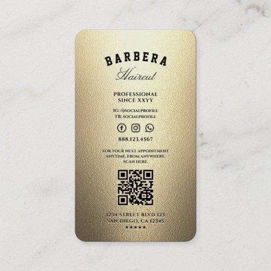 Carte De Visite Elégant Barbier Barbier moderne Ciseaux Or (Dos)