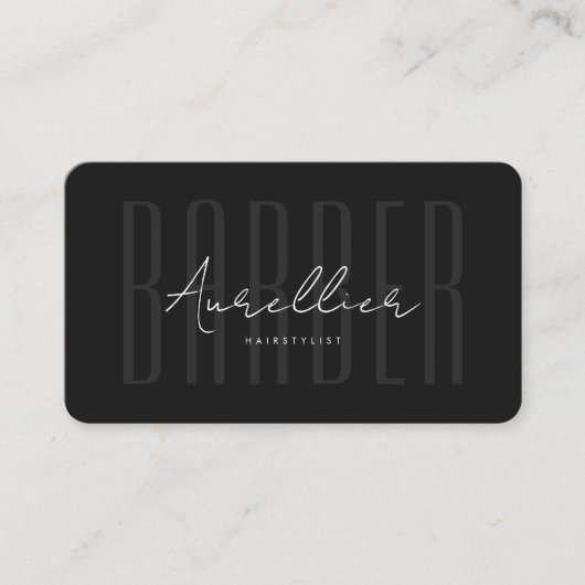 Carte De Visite Élégant Barbier Barbier noir blanc Script (Devant)