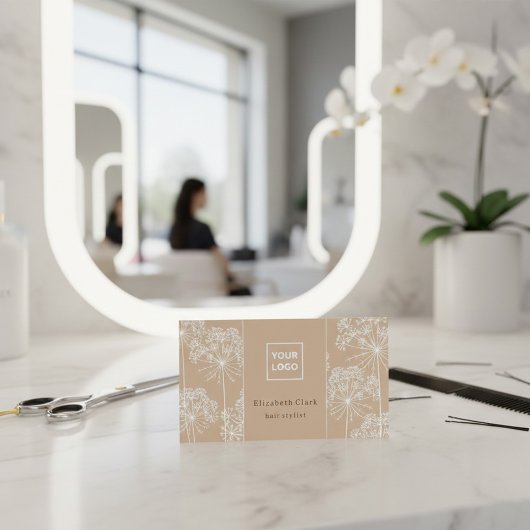 Carte De Visite Elegant Beige Botanical Hair Stylist 