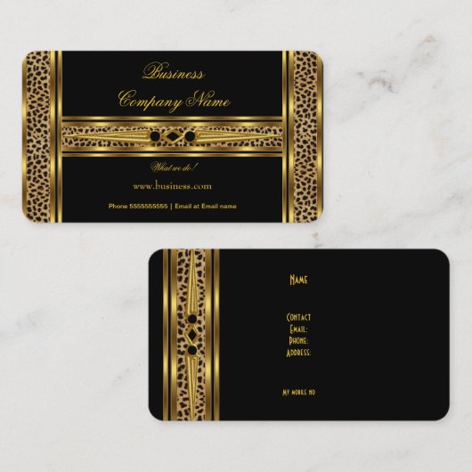 Carte De Visite Élégant bijou Leopard Noir Or (Devant / Derrière)