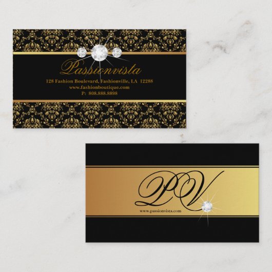 Carte De Visite Élégant bijoux Diamants Or noir Damas (Devant / Derrière)