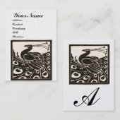 Carte De Visite ÉLÉGANT BLACK BLACK PEACOCK MONOGRAM Pearl Metal (Devant / Derrière)