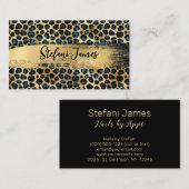 Carte De Visite Élégant Black Blue Gold Foil Leopard Brush Stroke (Devant / Derrière)