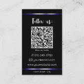 Carte De Visite Elégant Black Blue Lines Photo QR Code Modèle (Dos)