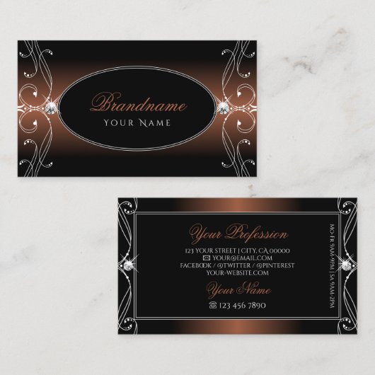 Carte De Visite Elégant Black Brown Ornate Bijoux Éparkle élégant (Devant / Derrière)