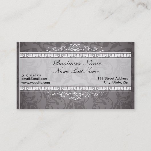 Carte de visite élégant Black Damask (Devant)