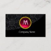 CARTE DE VISITE ÉLÉGANT BLACK DAMASK ROSE RUBY MONOGRAMME EN PIERR (Dos)