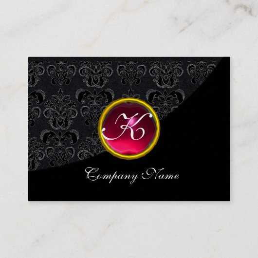 CARTE DE VISITE ÉLÉGANT BLACK DAMASK ROSE RUBY MONOGRAMME EN PIERR (Dos)