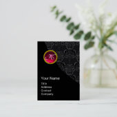 CARTE DE VISITE ÉLÉGANT BLACK DAMASK ROSE RUBY MONOGRAMME EN PIERR (Debout devant)